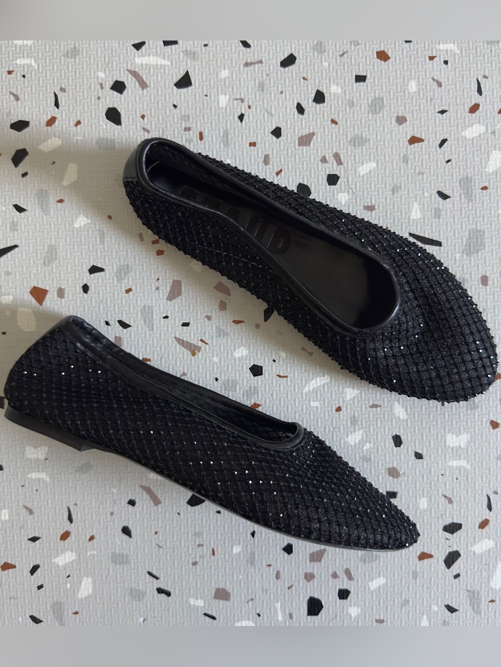 Staud Alba Leather Trimmed Crystal-Embellished Mesh Ballet Flats Black Size 41